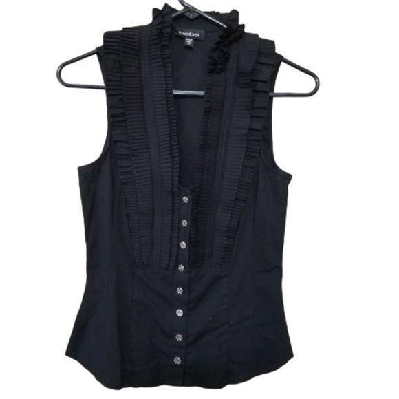 bebe Tops - Bebe Black Sleeveless Button ruffle pleat Blouse